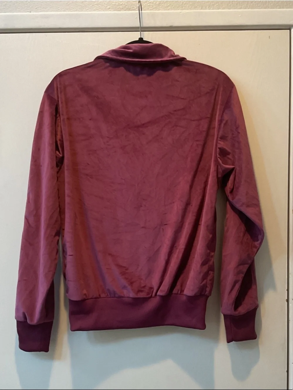 Adidas  Men’s  Burgundy Velour Bomber Jacket with Gold Zipper